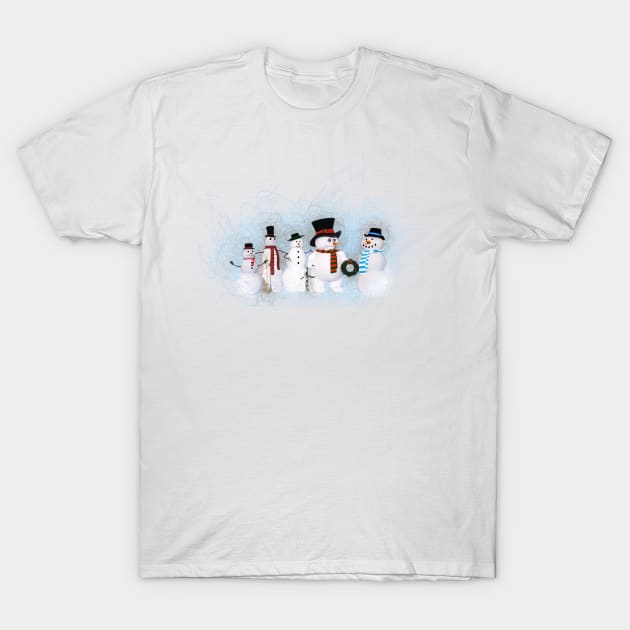 Five Snowmen In The Snow T-Shirt by 2HivelysArt